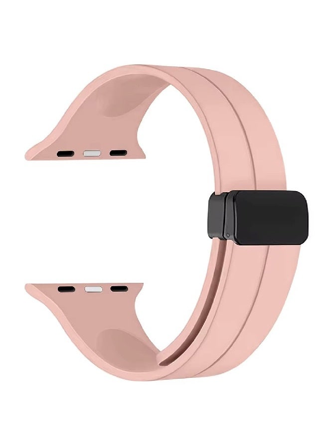 Replacement silicone sports wristband, black, with a magnetic D-shaped clasp 42/44/45/49mm, compatible with Apple Watch series SE/11/10/9/8/7/6/5/4/3 - Pink - Image 1